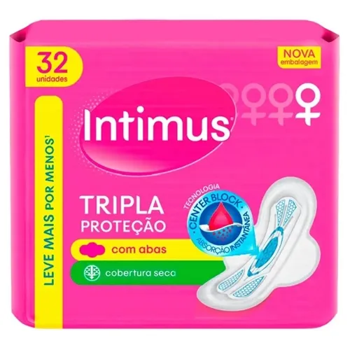 Absorvente Intimus Gel Tripla Proteção seca, com abas, 32 unidades
