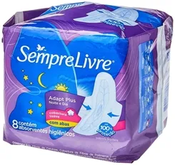 Absorvente Sempre Livre Noturno suave, com abas, 8 unidades
