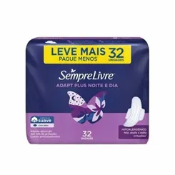 Absorvente Sempre Livre Noturno suave, com abas, leve 32 pague 24