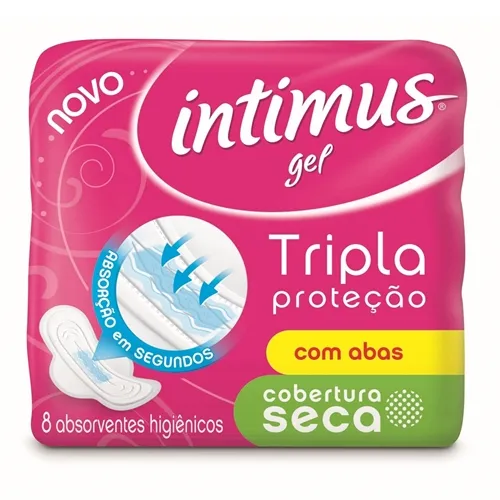 Absorvente Intimus Gel Tripla Proteção seca, com abas, 8 unidades