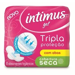 Absorvente Intimus Gel Tripla Proteção seca, com abas, 8 unidades