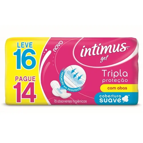 Absorvente Intimus Gel Tripla Proteção suave, com abas, leve 16 e pague 14