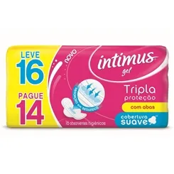Absorvente Intimus Gel Tripla Proteção suave, com abas, leve 16 e pague 14