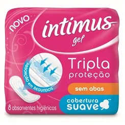 Absorvente Intimus Gel Tripla Proteção suave, sem abas, 8 unidades