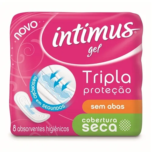 Absorvente Intimus Gel Tripla Proteção seca, sem abas, 8 unidades