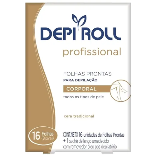 Folha Pronta para Depilação Corporal DepiRoll profissional, 16 unidades + lenço pós-depilatório, 1 unidade