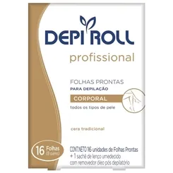 Folha Pronta para Depilação Corporal DepiRoll profissional, 16 unidades + lenço pós-depilatório, 1 unidade