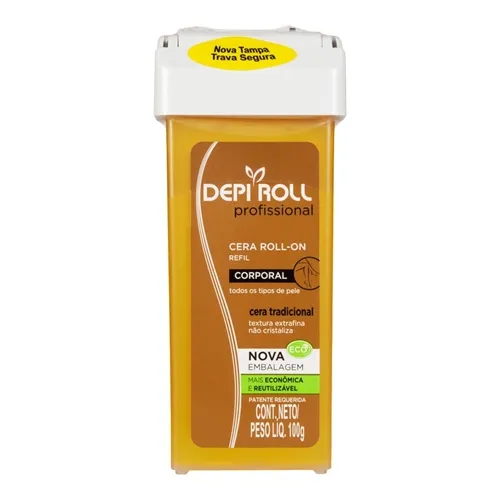 Cera Depilatória Quente Corporal DepiRoll tradicional, com tampa, roll-on, 100g