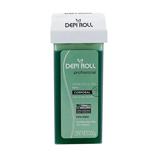 Cera Depilatória Quente Corporal DepiRoll verde, com tampa, roll-on, 100g