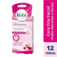Folhas Depilatórias Veet Peles Normais e Secas facial, 12 unidades + lenços umedecidos, 2 unidades