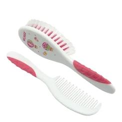 Kit para Cabelo Kuka pente + escova, rosa e branco