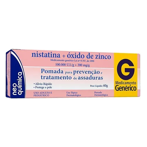 Nistatina + Óxido de Zinco Neo Química 100.000UI/g + 200mg/g, caixa com 1 bisnaga com 60g de pomada de uso dermatológico