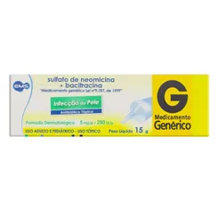 Sulfato de Neomicina + Bacitracina EMS 5mg/g + 250UI/g, caixa com 1 bisnaga com 15g de pomada de uso dermatológico