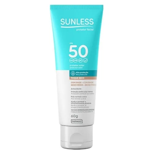 Protetor Solar Facial Sunless Toque Seco FPS 50, bege médio, 60g