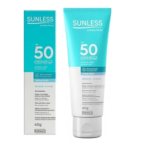 Protetor Solar Facial Sunless Toque Seco FPS 50, sem cor, 60g