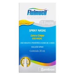 Fluimucil Solução Nasal 11,5mg/mL, caixa com 1 frasco com 20mL de solução de uso nasal + micronebulizador