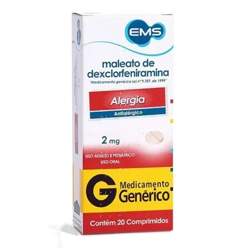 Maleato de Dexclorfeniramina Comprimido EMS 2mg, caixa com 20 comprimidos