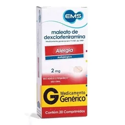 Maleato de Dexclorfeniramina Comprimido EMS 2mg, caixa com 20 comprimidos