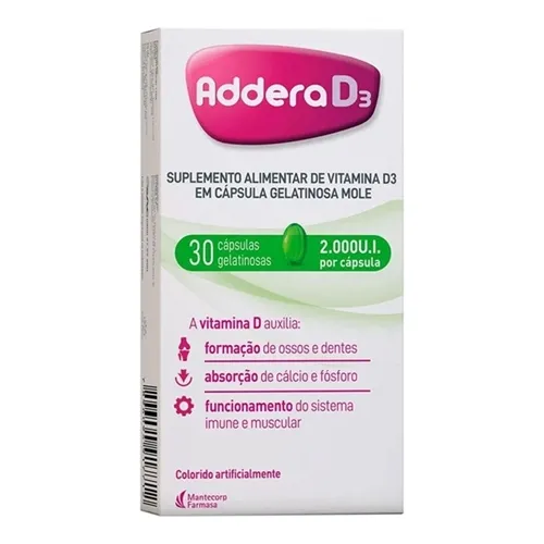 Addera D3 Cápsulas 2000UI, caixa com 30 cápsulas moles