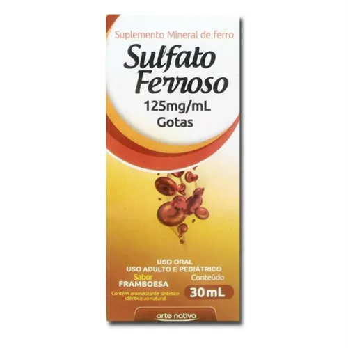 Sulfato Ferroso Arte Nativa framboesa, frasco gotejador com 30mL de solução oral