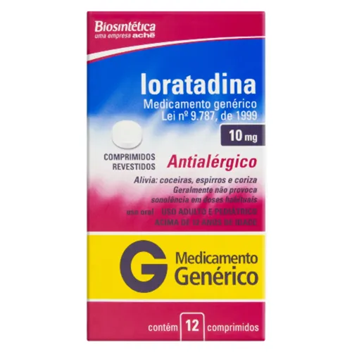 Loratadina Comprimido Biosintética 10mg, caixa com 12 comprimidos revestidos