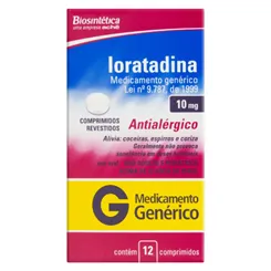 Loratadina Comprimido Biosintética 10mg, caixa com 12 comprimidos revestidos