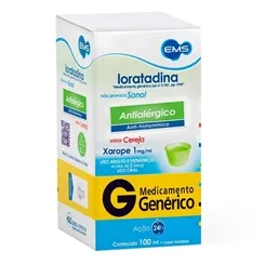 Loratadina EMS 1mg/mL, caixa com 1 frasco com 100mL de xarope + copo medidor