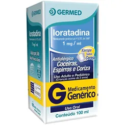 Loratadina Germed Pharma 1mg/mL, caixa com 1 frasco com 100mL de xarope + copo medidor