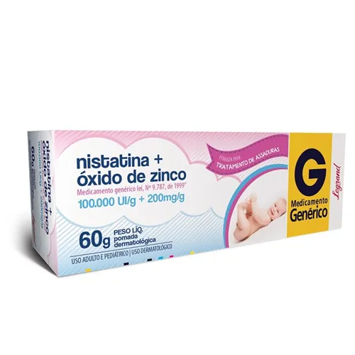 Nistatina + Óxido de Zinco Legrand 100.000UI/g + 200mg/g, caixa com 1 bisnaga com 60g de pomada de uso dermatológico