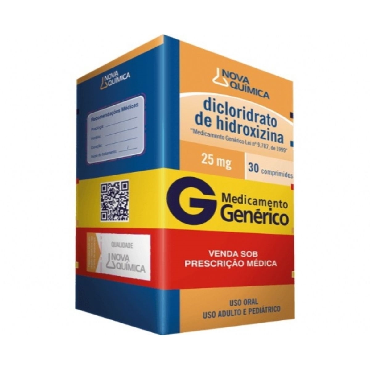 Dicloridrato de Hidroxizina Nova Química 25mg, caixa com 30 comprimidos ...