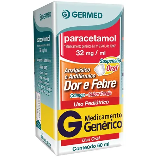 Paracetamol Germed Pharma 32mg/mL, caixa com 1 frasco com 60mL de suspensão de uso oral + copo medidor