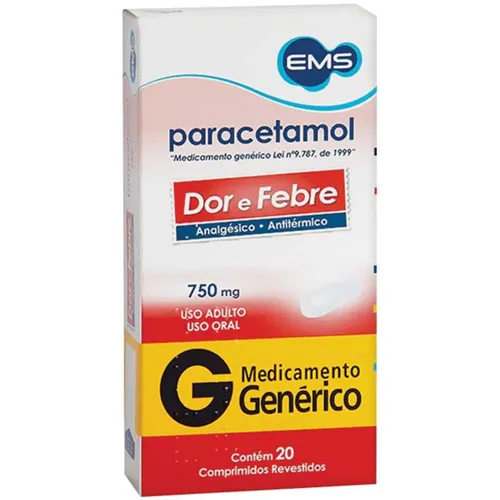 Paracetamol EMS 750mg, caixa com 20 comprimidos