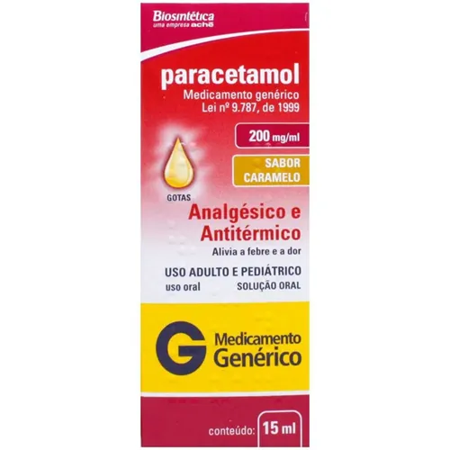 Paracetamol Biosintética 200mg/mL, caixa com 1 frasco gotejador com 15mL de solução de uso oral