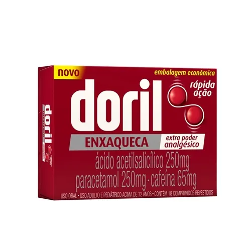 Doril Enxaqueca 250mg + 250mg + 65mg, caixa com 18 comprimidos revestidos