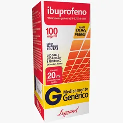 Ibuprofeno Legrand 100mg/mL, caixa com 1 frasco com 20mL de suspensão de uso oral + conta gotas