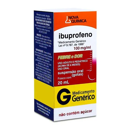 Ibuprofeno Geolab 100mg/mL, caixa com 1 frasco gotejador com 20mL de suspensão de uso oral