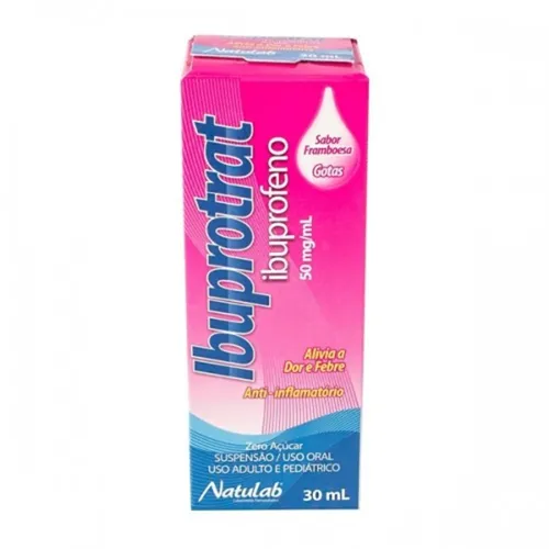 Ibuprotrat 50mg/mL, caixa com 1 frasco gotejador com 30mL de suspensão de uso oral