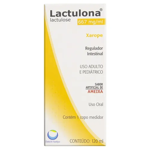 Lactulona 667mg/mL, caixa com 1 frasco com 120mL de xarope, ameixa