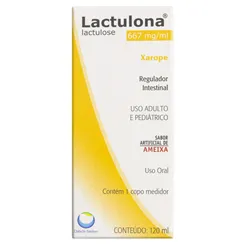 Lactulona 667mg/mL, caixa com 1 frasco com 120mL de xarope, ameixa