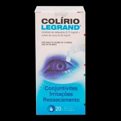 Colírio Legrand 0,30mg/mL + 0,15mg/mL, caixa com 1 frasco gotejador com 20mL de solução de uso oftálmico