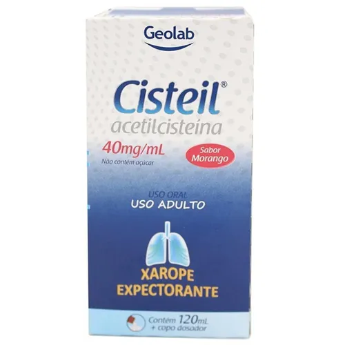 Cisteil Xarope 40mg/mL, caixa com 1 frasco com 120mL de xarope + copo medidor
