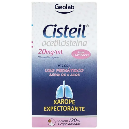Cisteil Xarope 20mg/mL, caixa com 1 frasco com 120mL de xarope + copo medidor