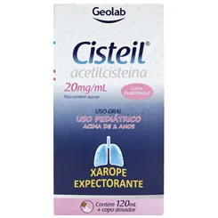 Cisteil Xarope 20mg/mL, caixa com 1 frasco com 120mL de xarope + copo medidor