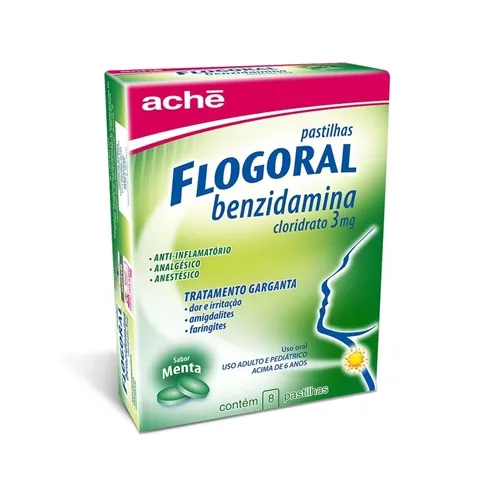 Flogoral Pastilha 3mg, caixa com 8 pastilhas duras sabor menta