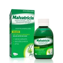 Malvatricin 0,3mg/mL + 10mg/mL, caixa com 1 frasco com 100mL de solução de uso oral