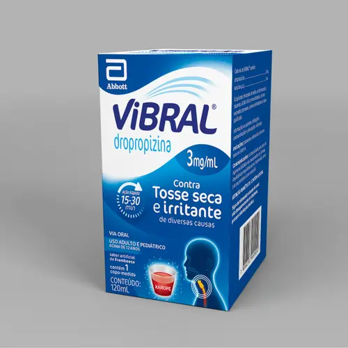 Vibral 3mg/mL, caixa contendo 1 frasco com 120mL de xarope de uso adulto + 1 copo medidor