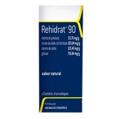 Rehidrat 90 53,76mg/g + 103,94mg/g + 125,45mg/g + 716,84mg/g, caixa com 4 envelopes com 13,95g de pó para solução de uso