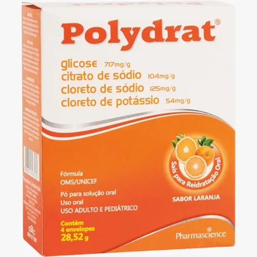 Polydrat Pó Caixa com 4 envelopes com 28,52g, de pó para solução de uso oral, laranja