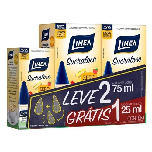 Adoçante Linea Sucralose líquido, 2 unidades, 75mL + grátis, 25mL