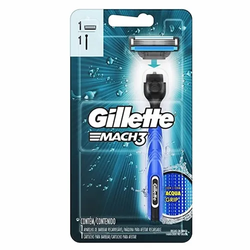 Aparelho de Barbear Gillette Mach3 Acqua Grip 1 unidade + carga, 1 unidade